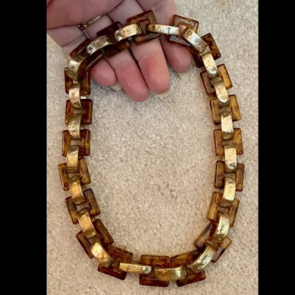 VINTAGE 90s BICHE DE BERE PARIS FRANCE CHOKER 16" NECKLACE SILVER TORTOISE LINKS